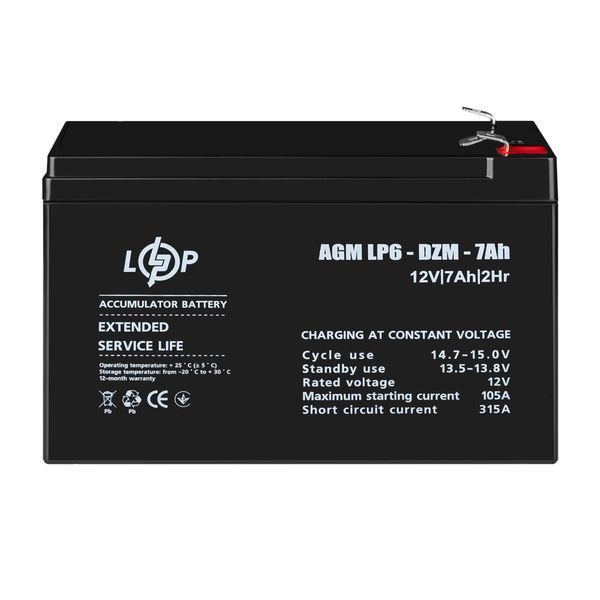Розпродаж (16152) Тяговий свинцево-кислотний AGM Акумулятор LP 6-DZM-7 Ah (02-2024) LP38266 фото