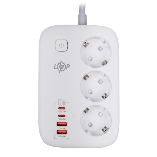 Мережевий фільтр (подовжувач) LP F65WG4 (3x230V-3520W, 2xUSB-60W, 2xType-C 65W QC/PD) LP30325 фото