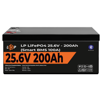 Акумулятор LP LiFePO4 24V (25,6V) - 200 Ah (5120Wh) (Smart BMS 100А) с BT пластик Уцінка LP-000646 фото