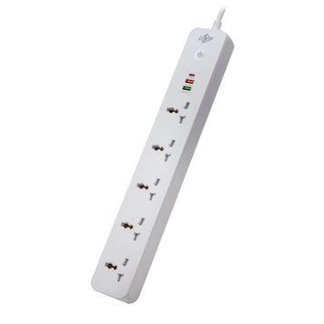 Мережевий фільтр (подовжувач) LP (5x230V-2500W, 1xUSB-38W/PD/QC3.0, 1xType-C 20W, 1xUSB 18W) LP30324 фото