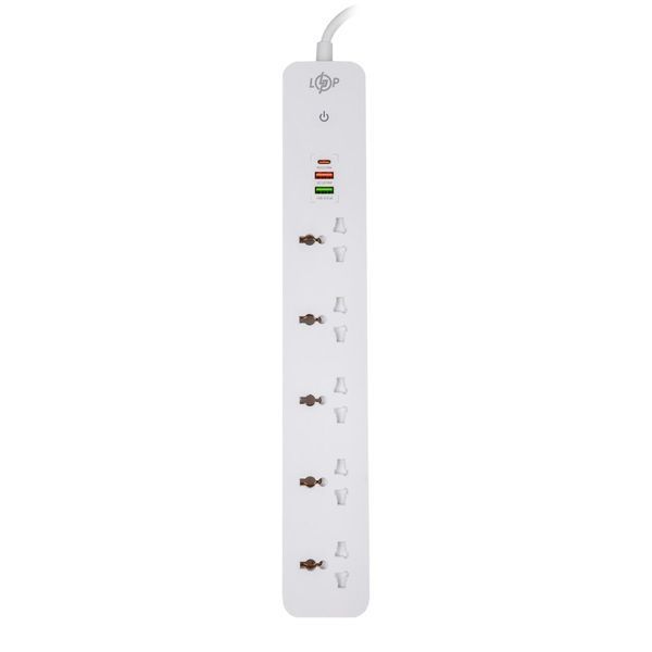 Мережевий фільтр (подовжувач) LP (5x230V-2500W, 1xUSB-38W/PD/QC3.0, 1xType-C 20W, 1xUSB 18W) LP30324 фото